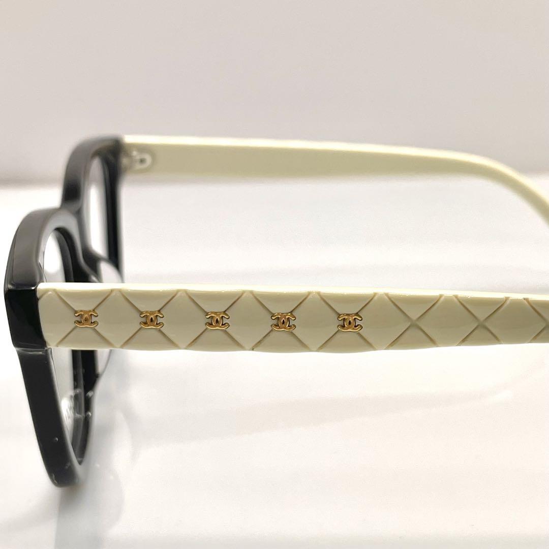 CHANEL 眼鏡用フレーム 新作テンプルマトラッセココマーク付BK✖️アイボリー