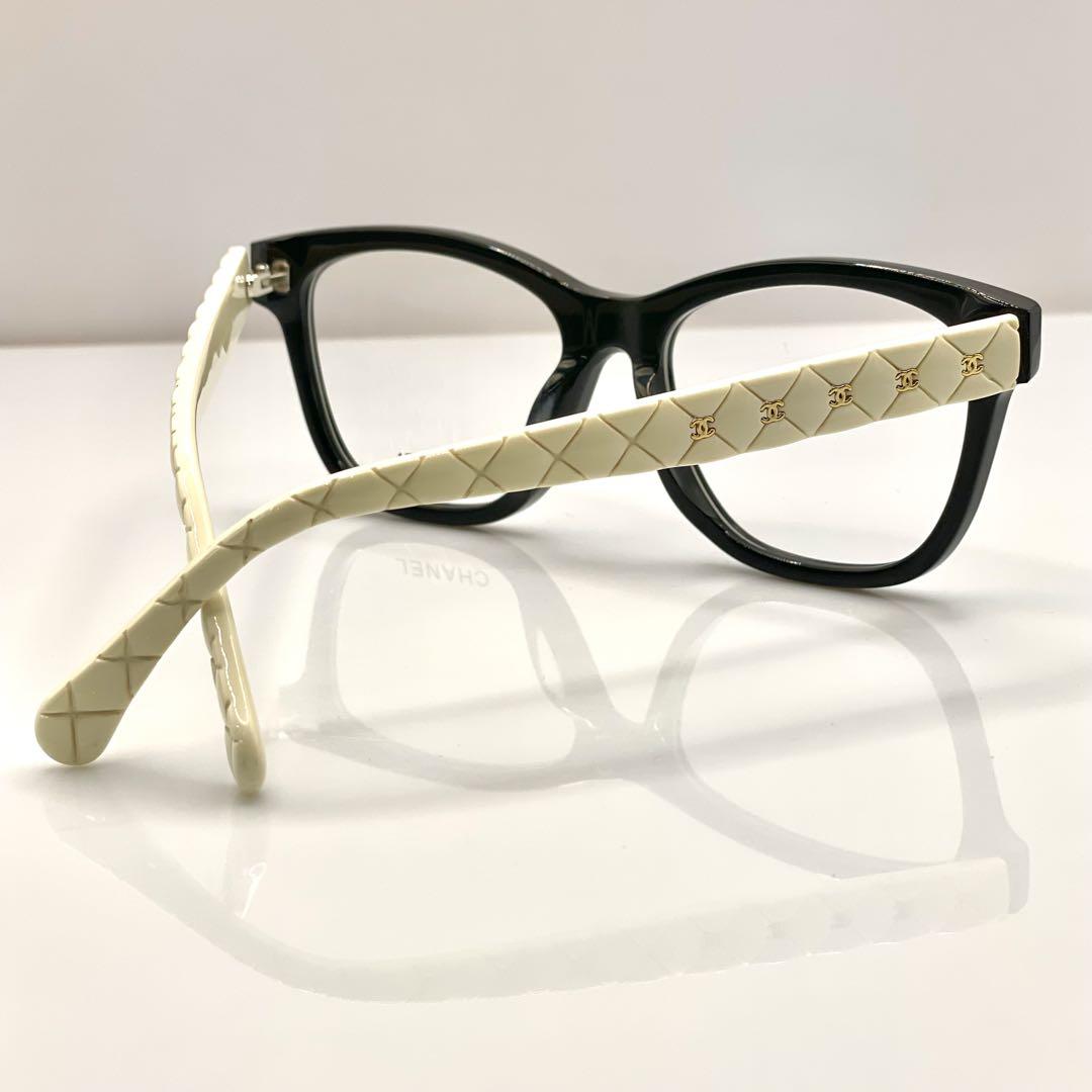 CHANEL 眼鏡用フレーム 新作テンプルマトラッセココマーク付BK✖️アイボリー