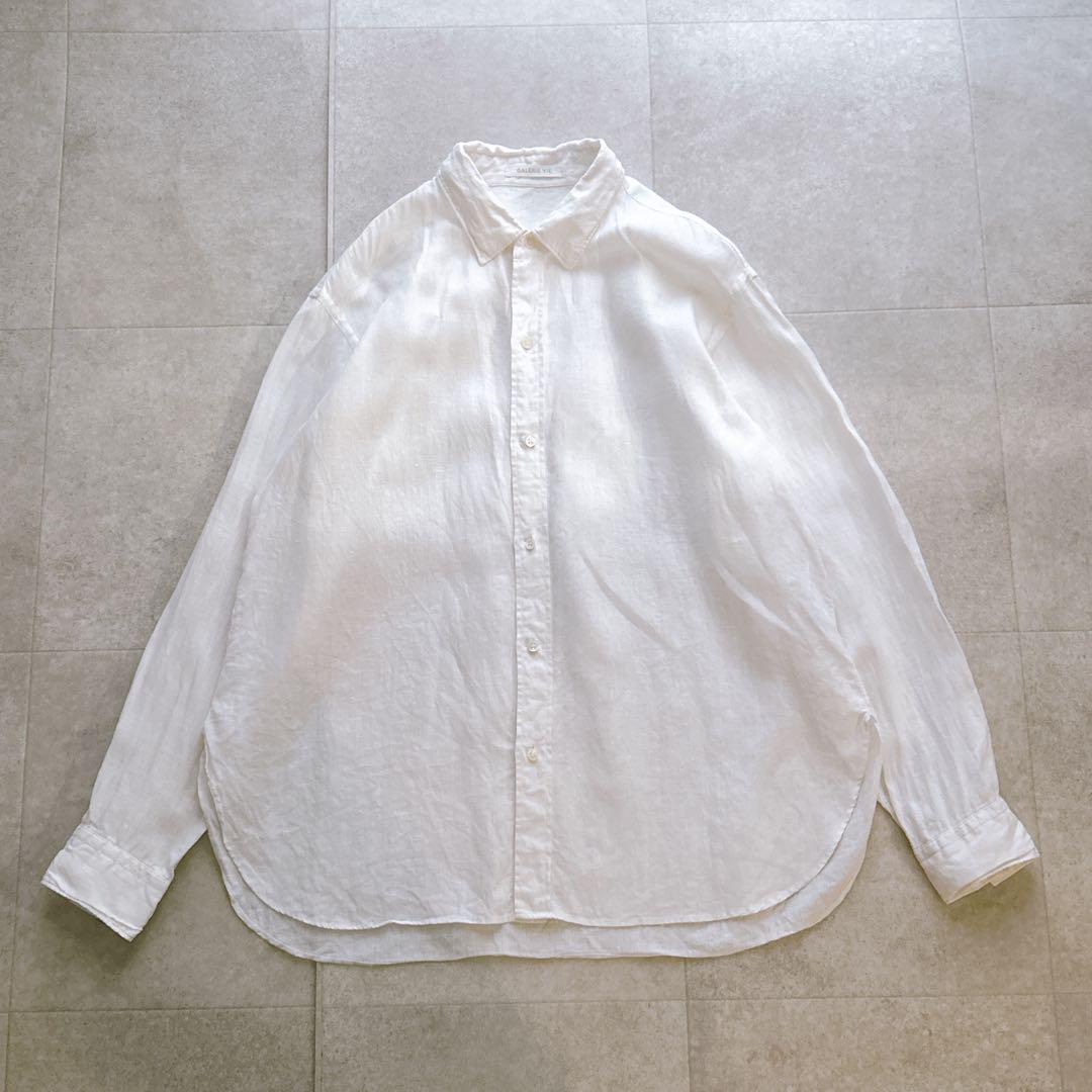 22SS✨ ギャルリーヴィー リネン100 レギュラーカラーシャツ ゆったり 白
