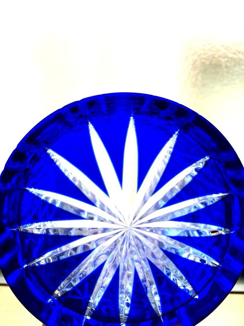 伝統工芸　青被せ切り子　フラワーベース