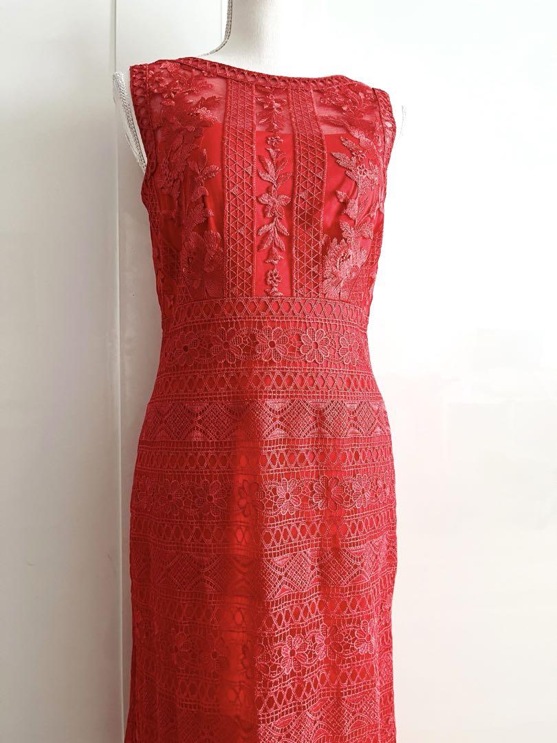 Tadashi Shoji レースミディドレス US 6 Tadashi Shoji 赤いドレス US 6