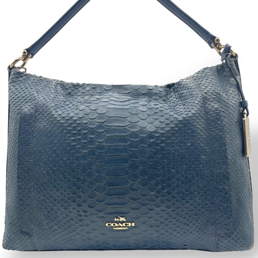 良品　希少モデル　コーチ　A4収納　2way ショルダーバッグ　パイソン　青 良品 希少モデル コーチ A4収納 2way ショルダーバッグ パイソン