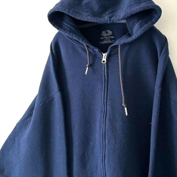 フルーツオブザルーム プレーンフルジップスウェットパーカーLネイビー古着ゆるだぼ 5,300円