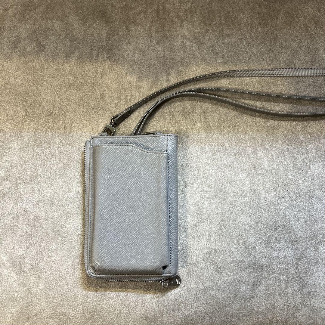 グレー 合成皮革 ショルダーストラップ財布