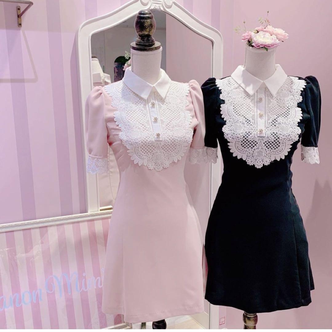 Manon tokyo♡パフスリーブ レース ワンピース ピンク - メルカリ