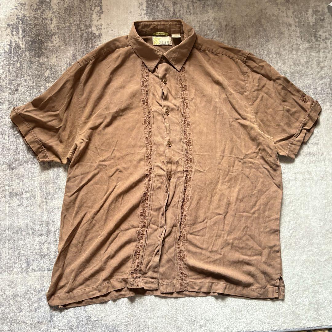 CUVAVERA キューバシャツ SILK BLEND 刺繍 古着 XL
