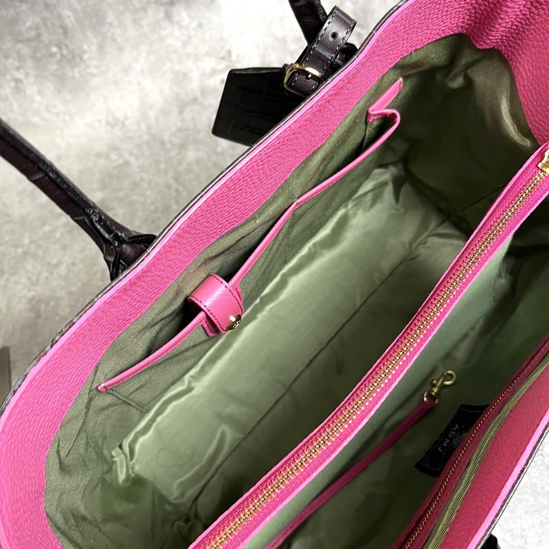 【未使用級】ADMJ クロコ型押し レザー トートバッグ 肩掛け A4収納可