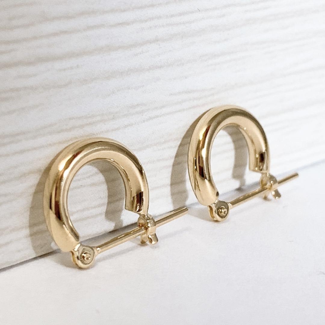 ＊ｔ＊10金【1×10mm 定番フープピアス】Yゴールド 刻印入 新品！ 18金【1×10mm 定番フープピアス】イエローゴールド 刻印入 新品