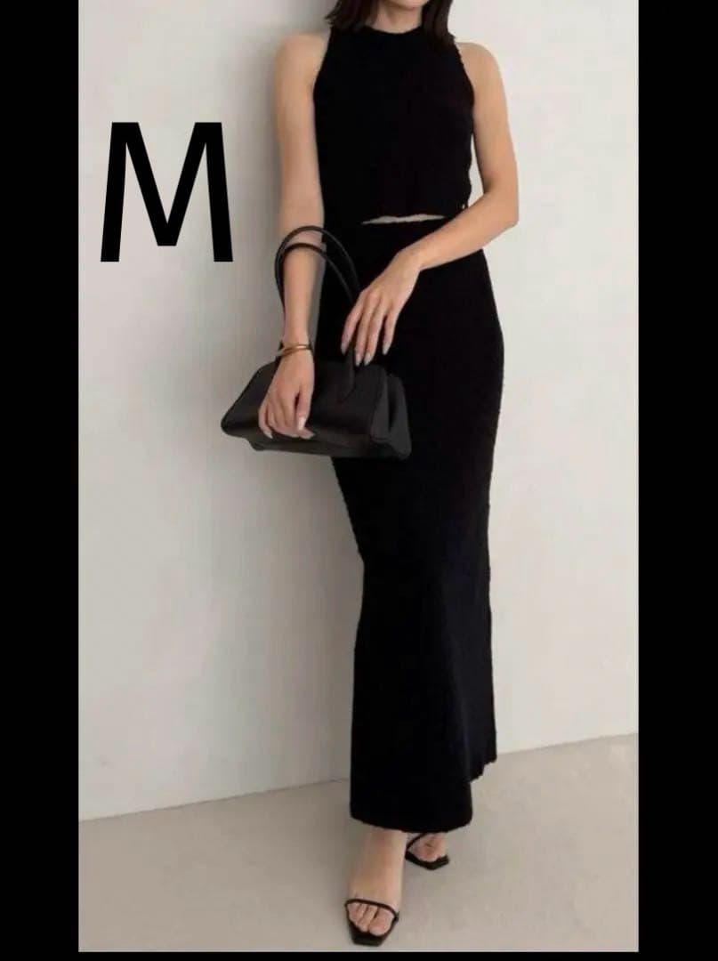 アニュアンス　ネップニットワンピース　セットアップ M 黒ブラック