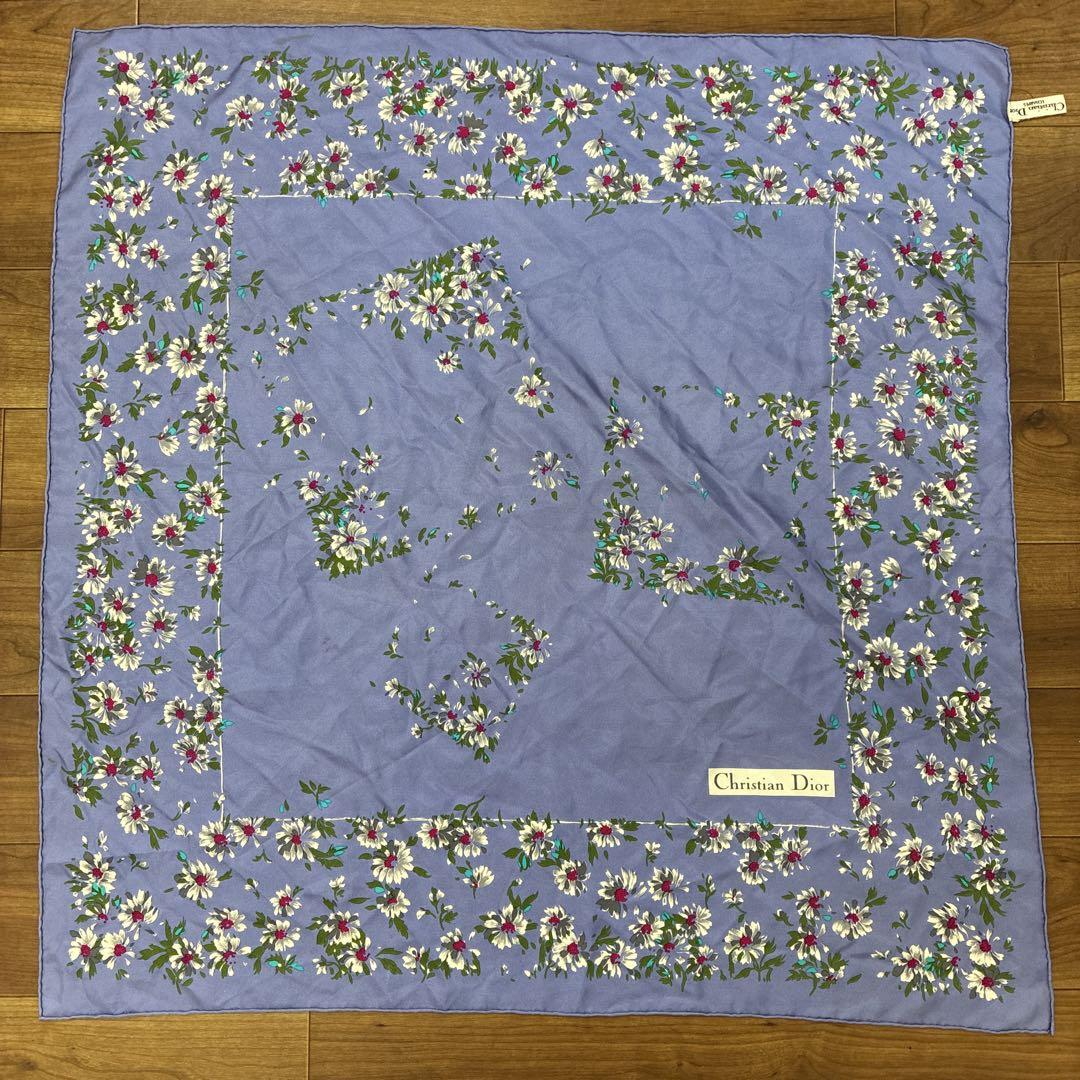 Christian Dior スカーフ　花柄　青
