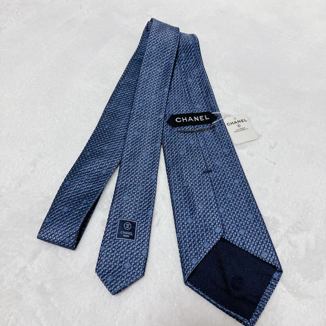 【aysak2019✨】シャネル ネクタイ 青 シルク ロゴ CHANEL