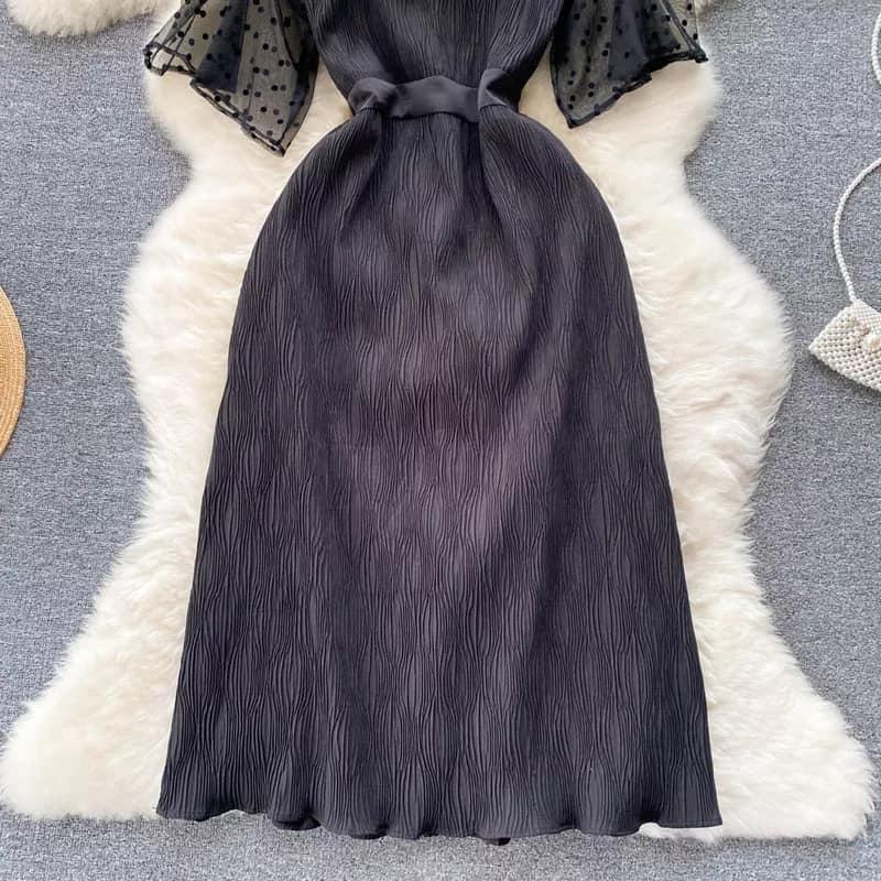 XL パフ袖 ロング ワンピース 黒 シースルー 袖 フォーマル 卒業式 結婚式