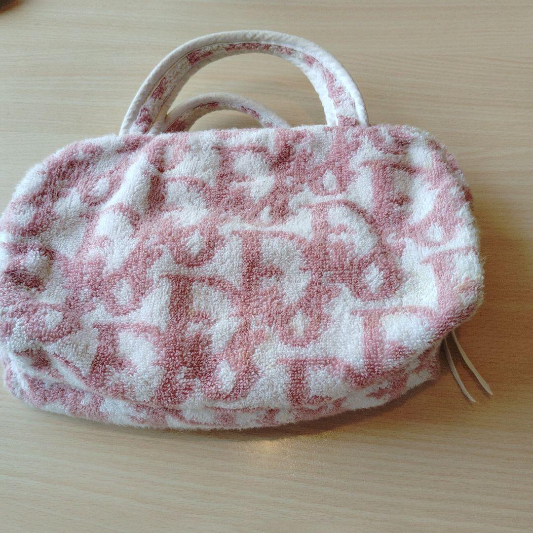 レア品 Dior ディオール バッグ トロッター柄 タオル地 パイル生地 ピンク