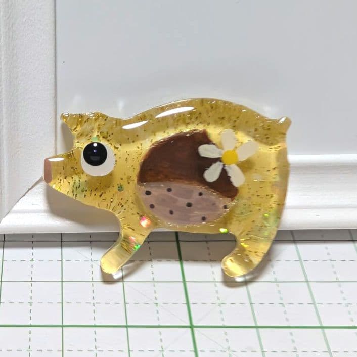 ブタ レジンヘアゴム 栗