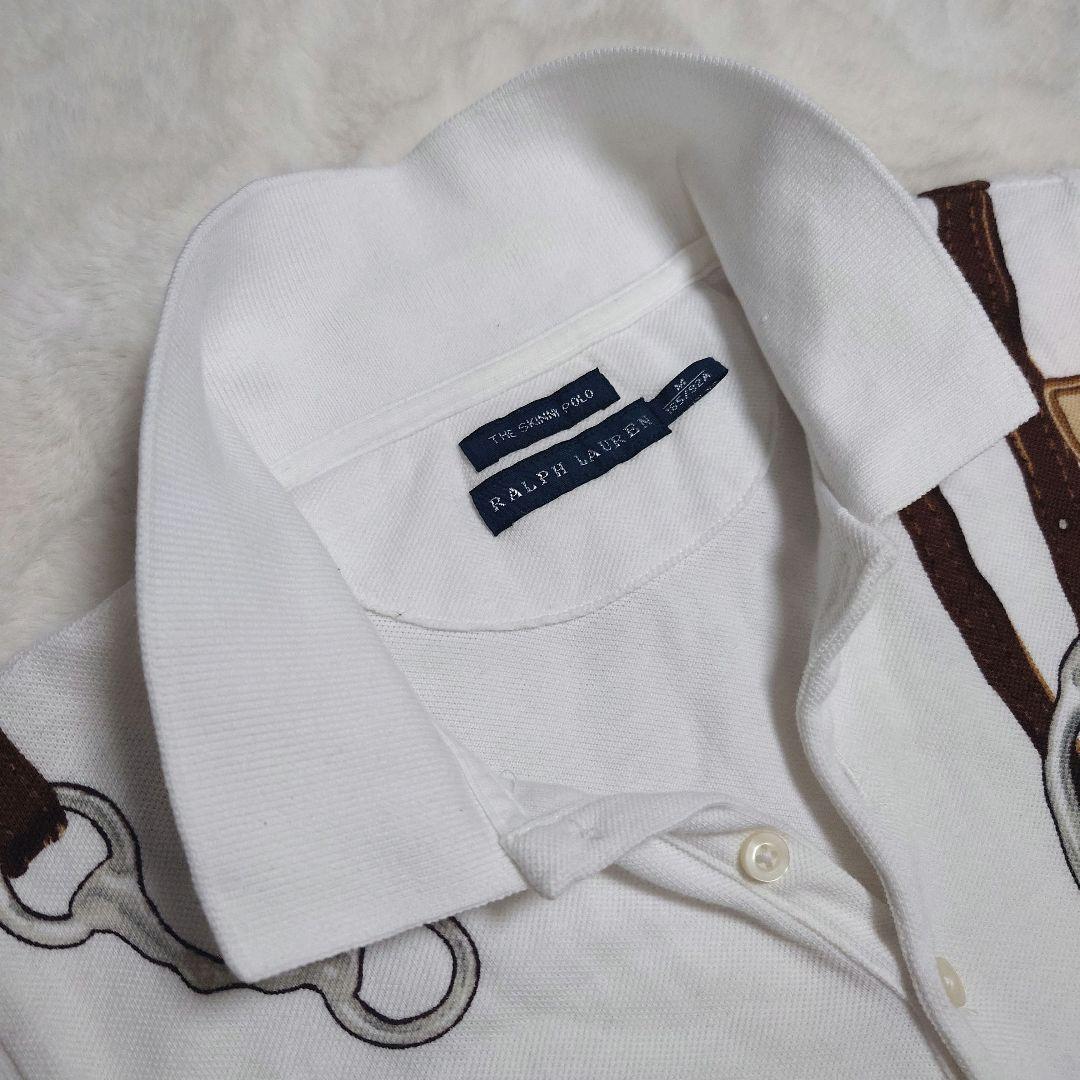 未使用級　ラルフローレン　M 半袖ポロシャツ 馬具柄 ポニーロゴ刺繍 ホワイト 未使用級 ラルフローレン M 半袖ポロシャツ 馬具柄 ポニーロゴ