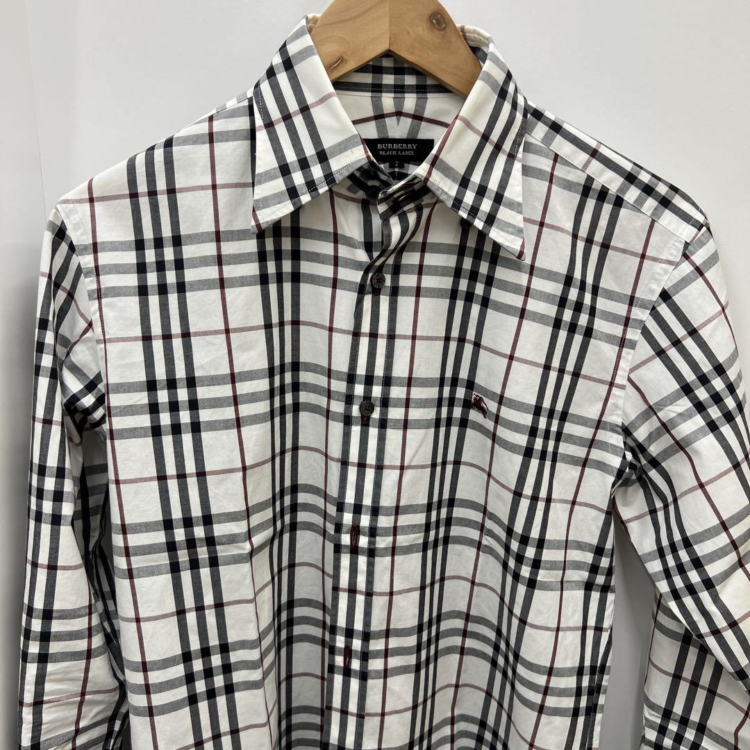 バーバリーブラックレーベル　長袖ノバチェックメンズ　シャツ L グレー 春物】☆極美品☆ バーバリーブラックレーベル チェック柄 長袖