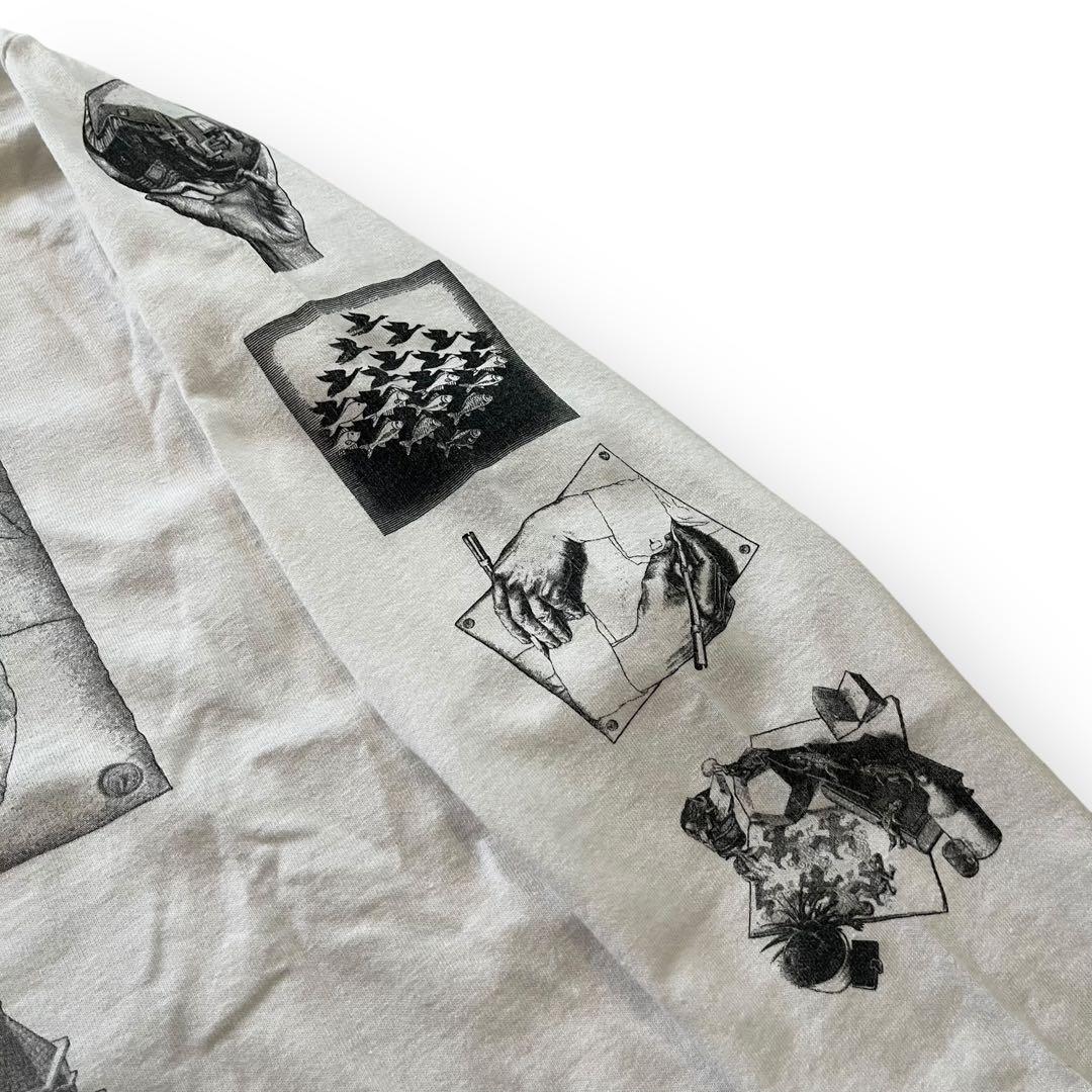 90s M.C Escher 騙し絵 マルチプリント ロンT USA製 S