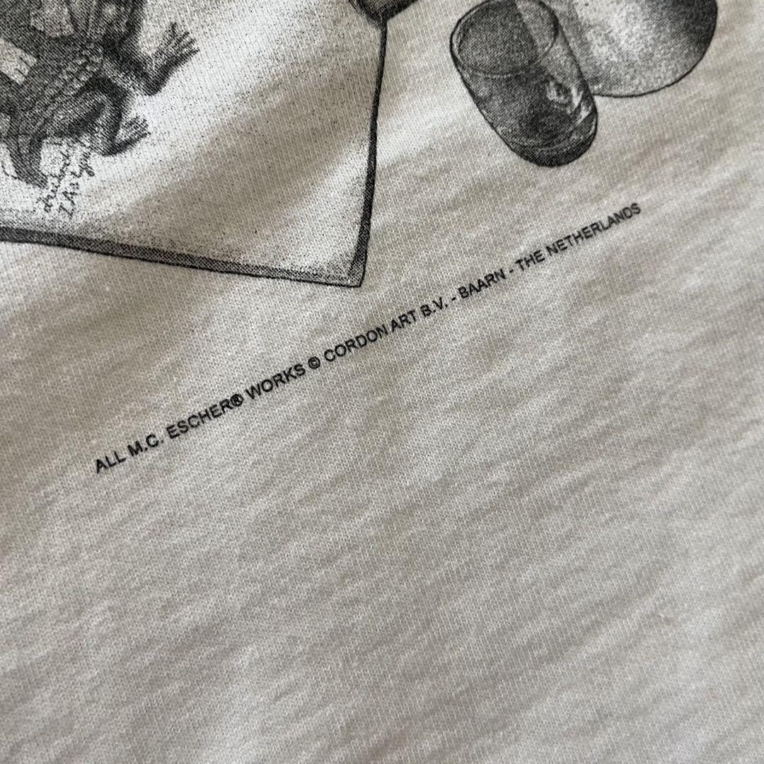 90s M.C Escher 騙し絵 マルチプリント ロンT USA製 S