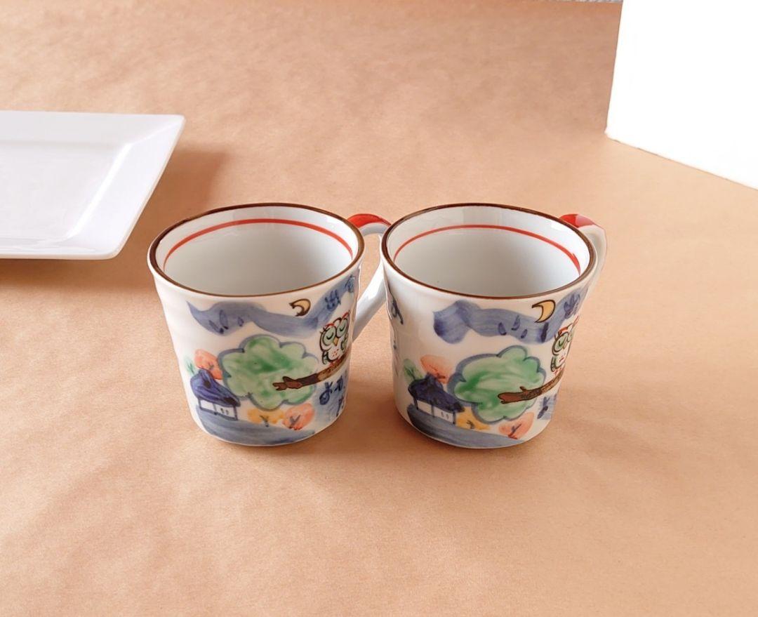 美濃焼 夕立窯 ペア マグカップ コーヒーカップ ふくろう ︎︎☁