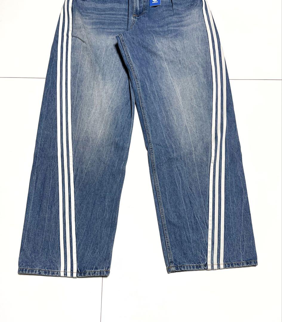adidas ADILENIUM3ルーズフィットデニムパンツ濃青