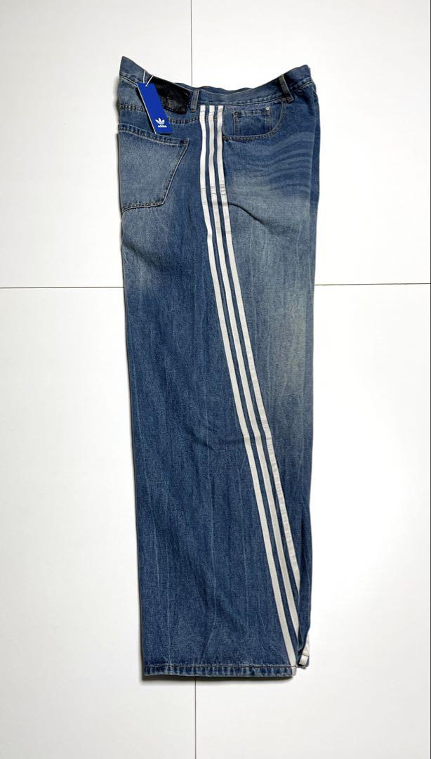 adidas ADILENIUM3ルーズフィットデニムパンツ濃青