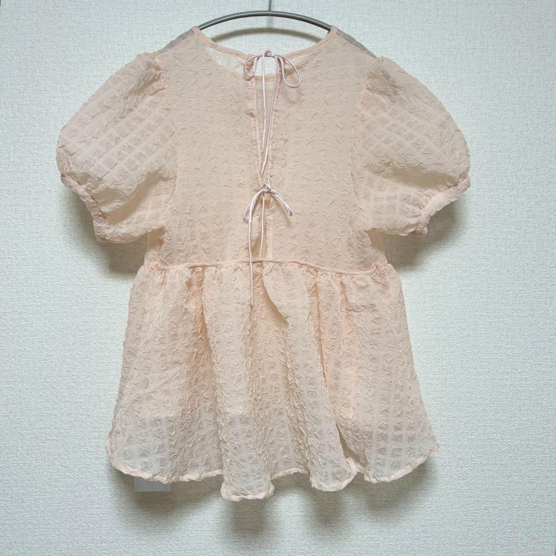 muguet ripple sheer peplum blouse pink（muguet ripple sheer