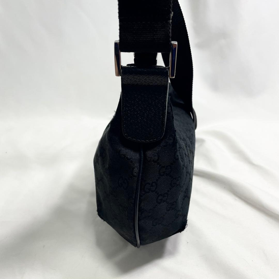 グッチ GGキャンバス ショルダーバッグ ブラック レザー シェリーライン 黒