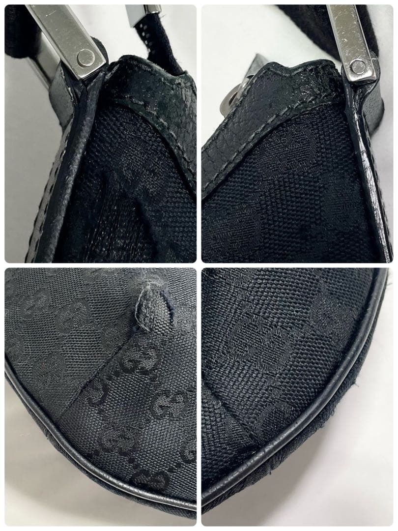 グッチ GGキャンバス ショルダーバッグ ブラック レザー シェリーライン 黒