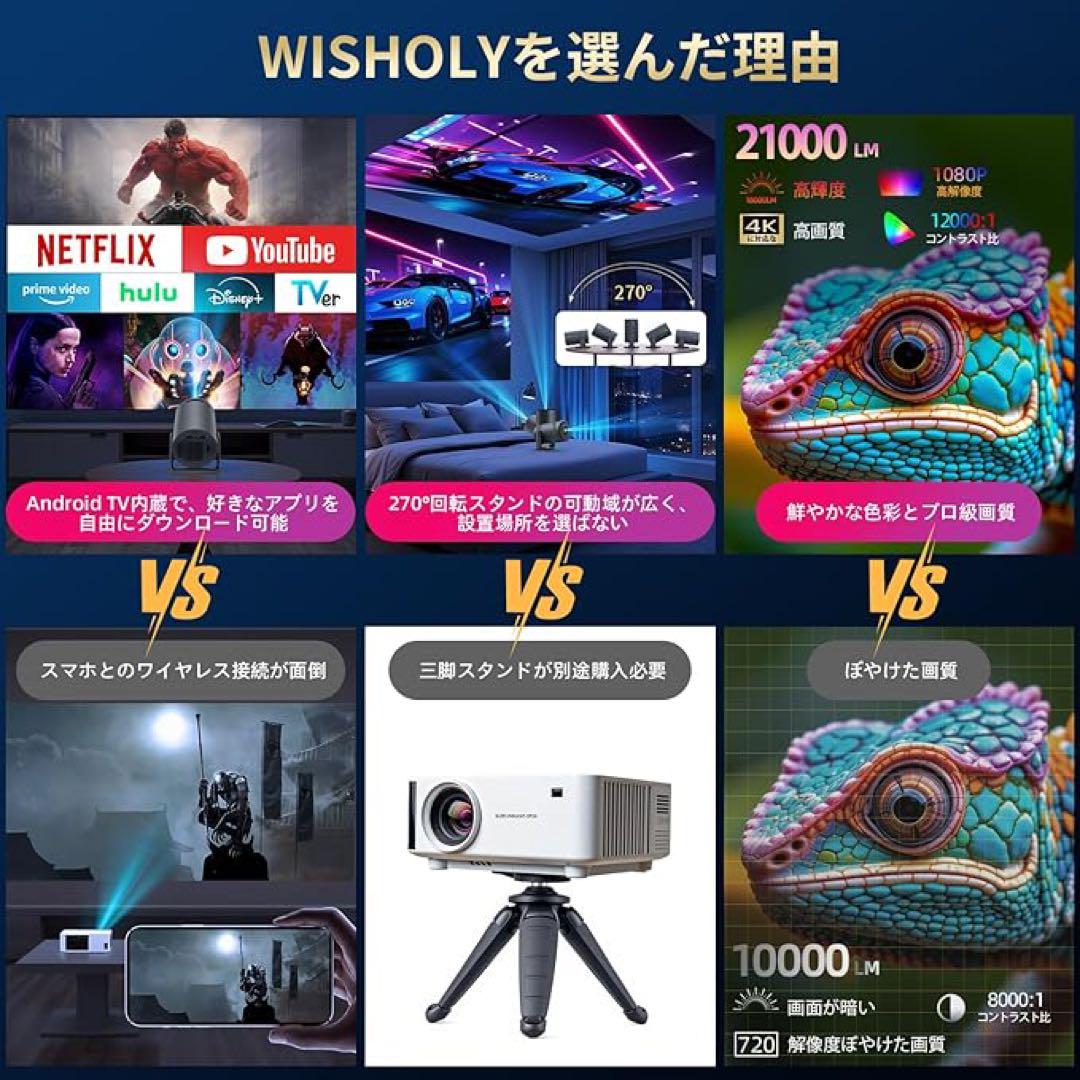 ま*も様 4Kプロジェクター 270°回転　Android TV搭載 プロジェクター Android TV搭載 270°回転 自動台形補正 4K