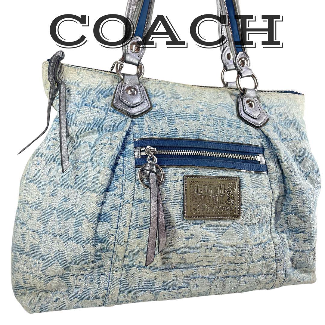 美品】 COACH コーチ ポピー デニム トートバッグ A4収納 16988