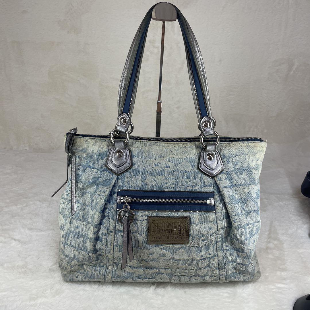 美品】 COACH コーチ ポピー デニム トートバッグ A4収納 16988