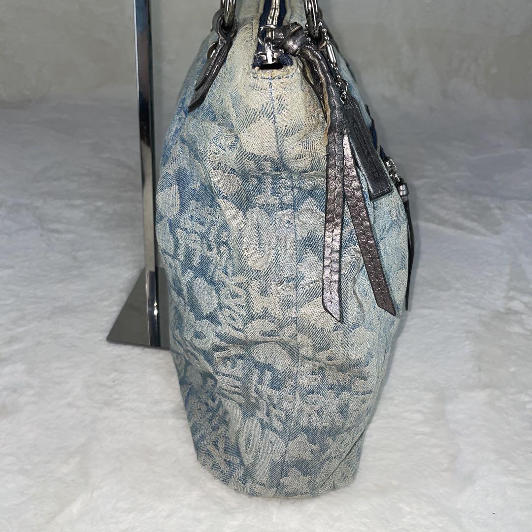 コーチ トートバッグ 肩掛け ポピー キャンバス デニム 総柄 A4収納可能 美品】 COACH コーチ ポピー デニム トートバッグ A4収納 16988