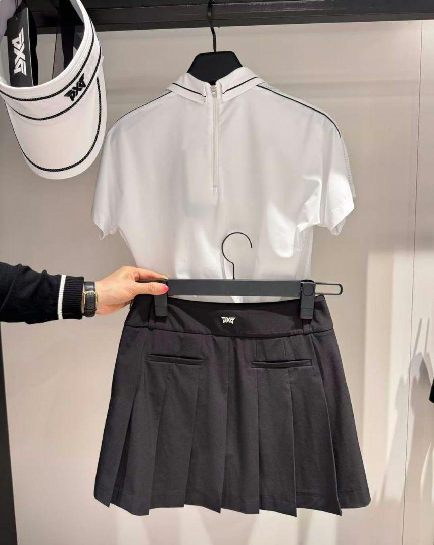 PXGゴルフウェアレディースプリーツスカート ブラック ゴルフスカート ゴルフウェア レディース BKウーブンテックプリーツスカート