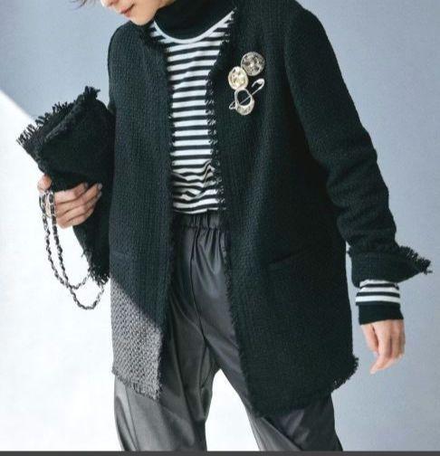iCB☆未使用size42 黒　ツイードノーカラージャケット iCB☆未使用size42 黒 ツイードノーカラージャケット