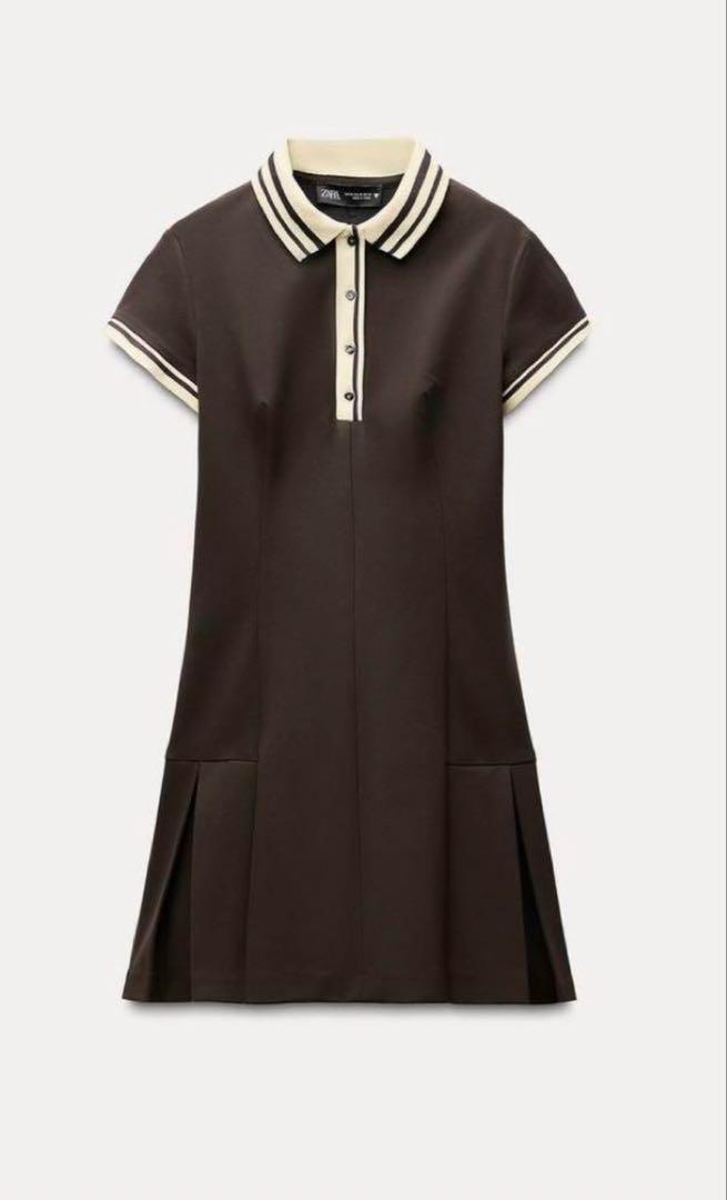 ZARA コントラストリブ編みプリーツワンピース ダークブラウン タグ付き新品