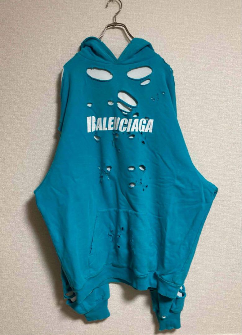BALENCIAGA ターコイズデストロイパーカー