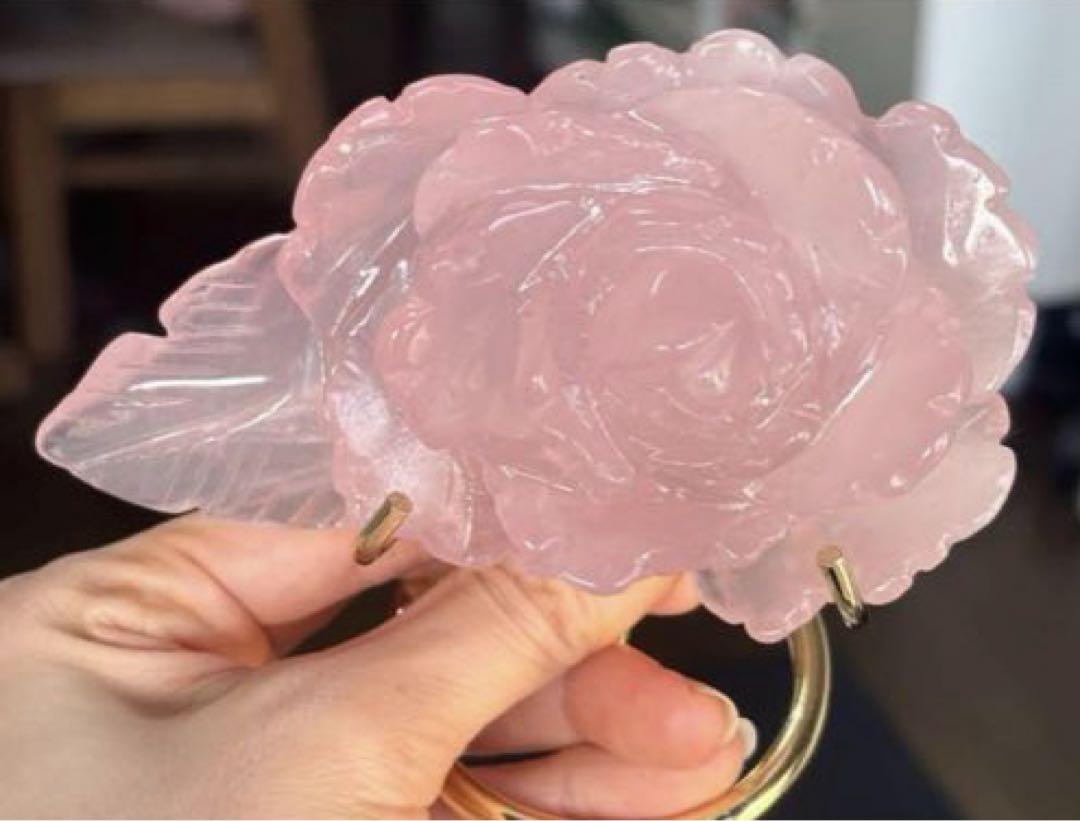値下げ 高品質 ローズクォーツ BIG薔薇 手彫り バラ カービング