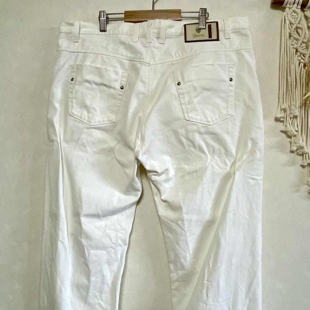 希少　GUCCI グッチ　54 極美品　ホワイト デニム　ストレートパンツ