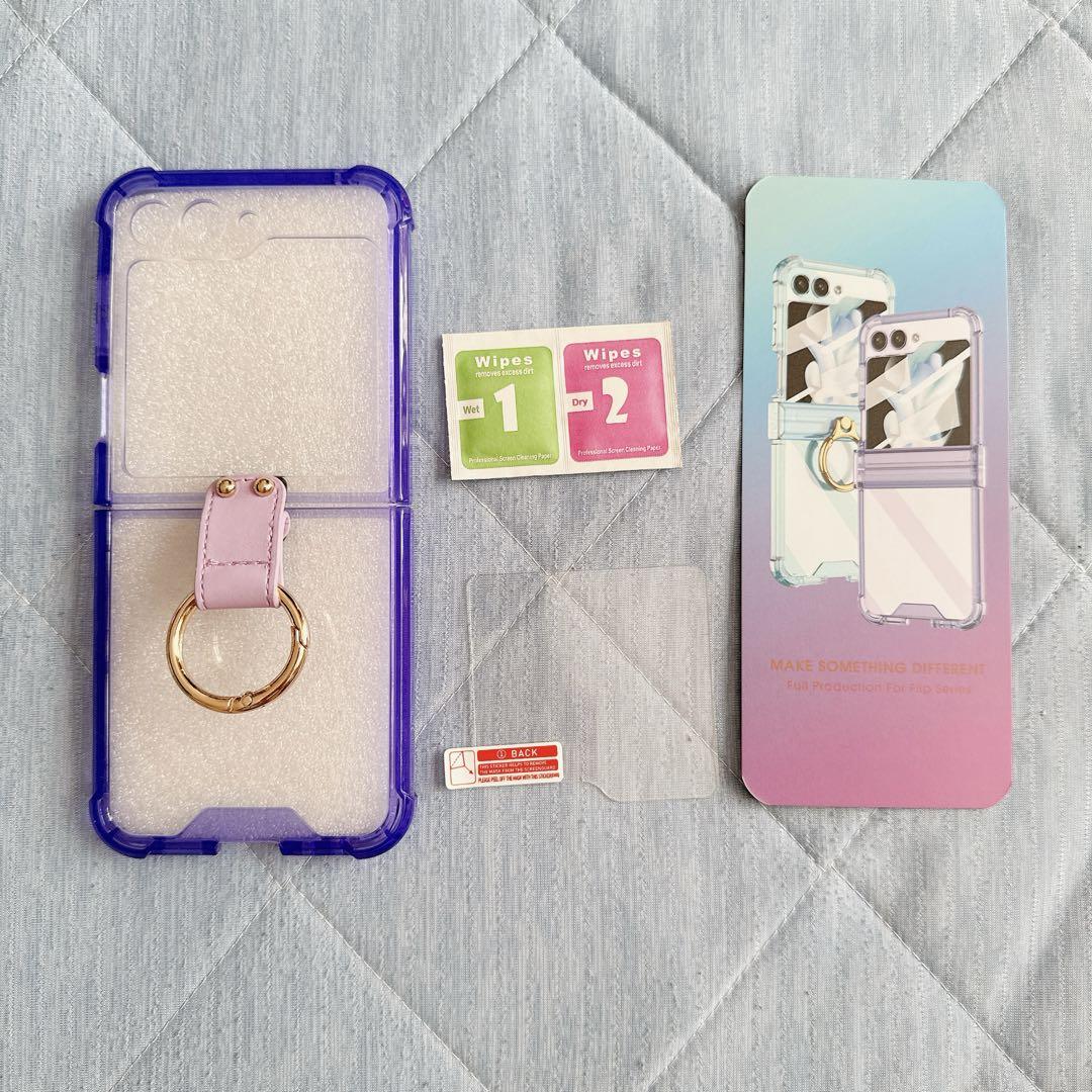 Galaxy Z Flip5 ケース クリア リング付き パープル