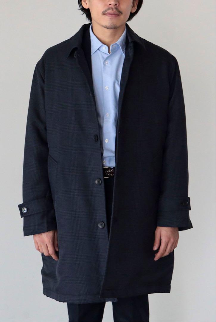 【交渉歓迎】チェック ステンカラーコート ネイビー XL 試着のみ美品