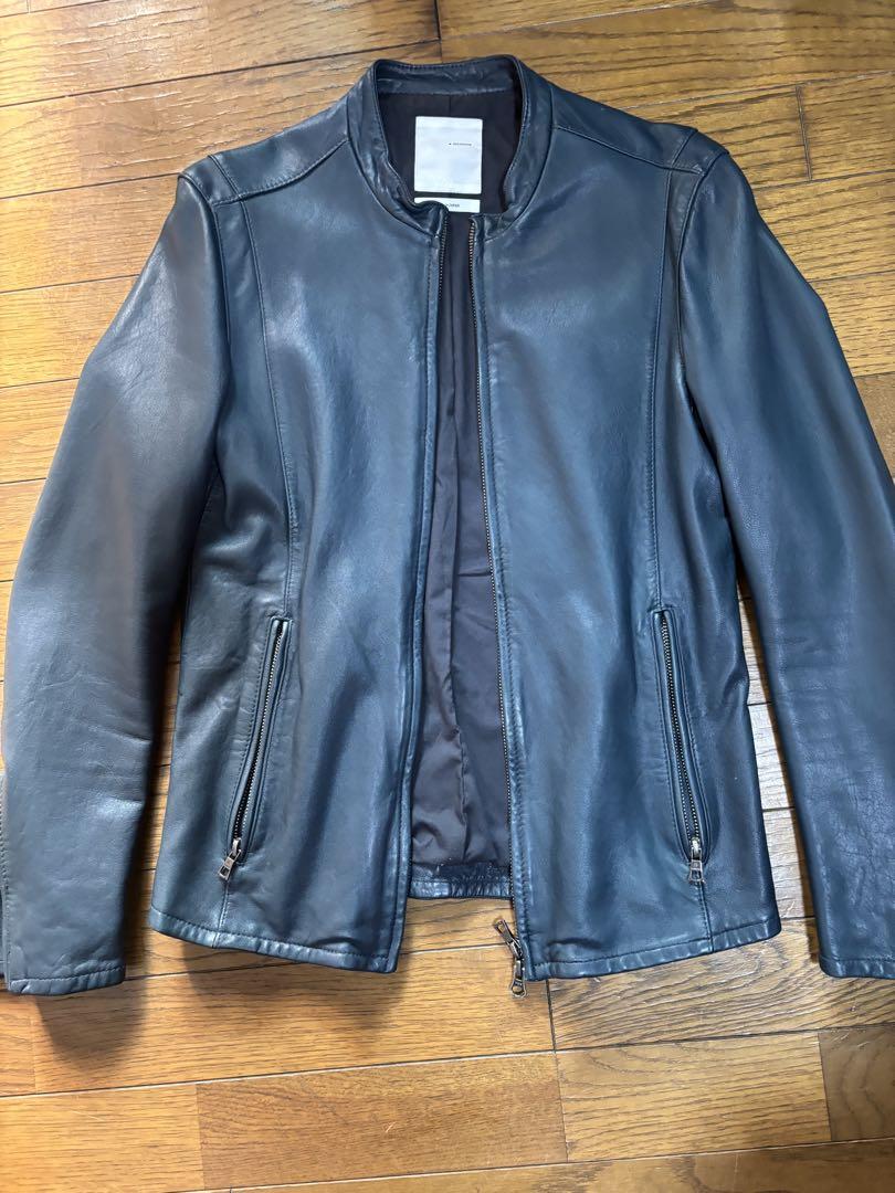 【早い者勝ち‼️】希少STUDIOUS 本革シングルライダースジャケット　ネイビー