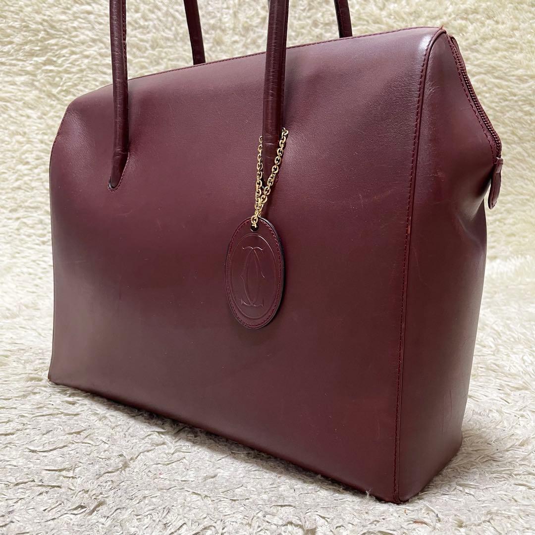 【A4可】カルティエ　トートバッグ　肩掛け可　レザー　ボルドー　ゴールド金具