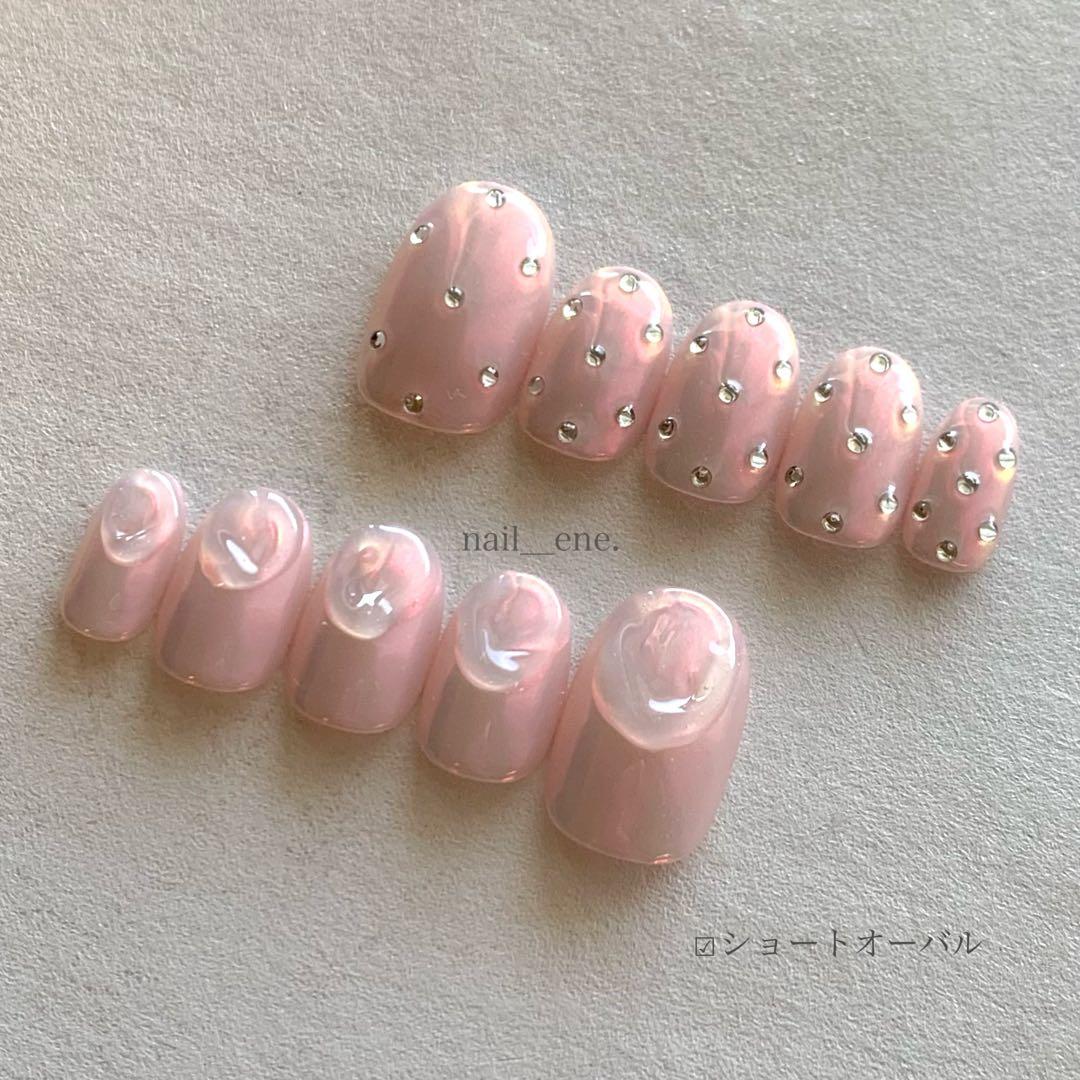 23))フレンチガーリー ピンクオーロラ ネイルチップ 春ネイル