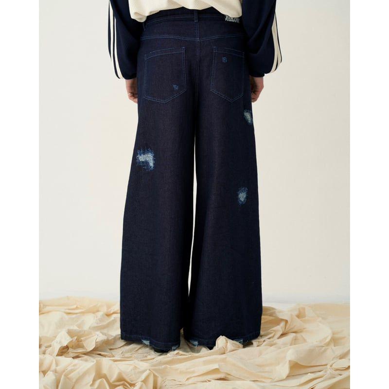 GIDEAL clash lamé denim pants (indigo) 3