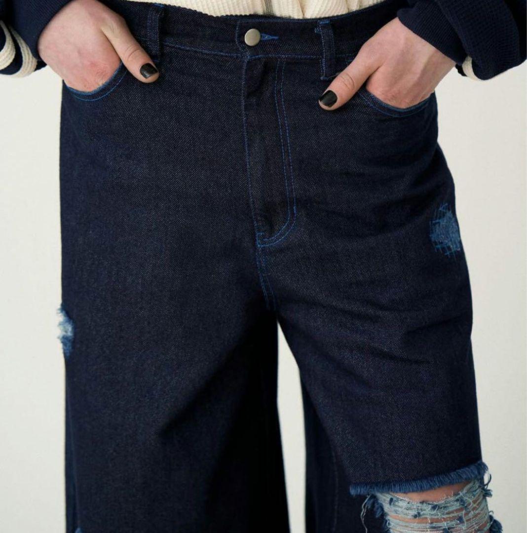 GIDEAL clash lamé denim pants (indigo) 3
