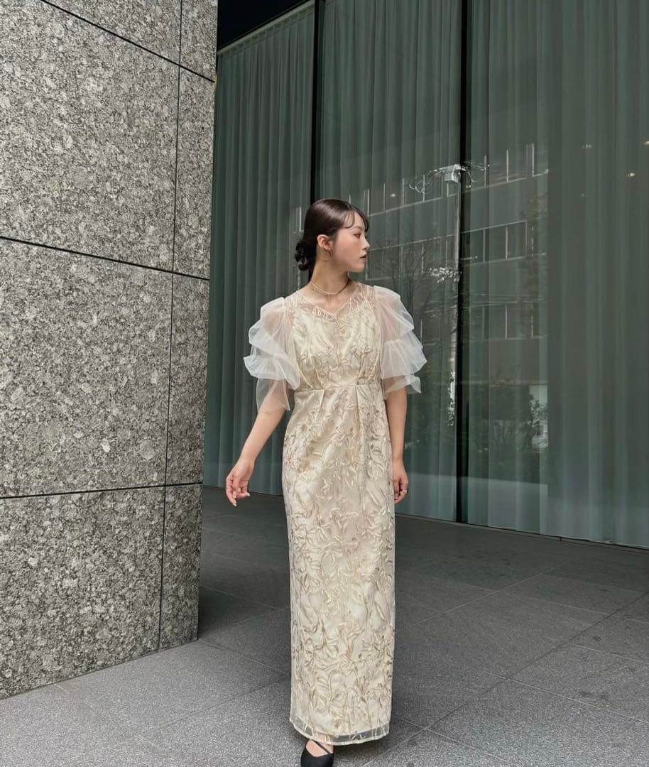 lerure fluffy sleeve pencil dress オケージョンM Dorry Doll