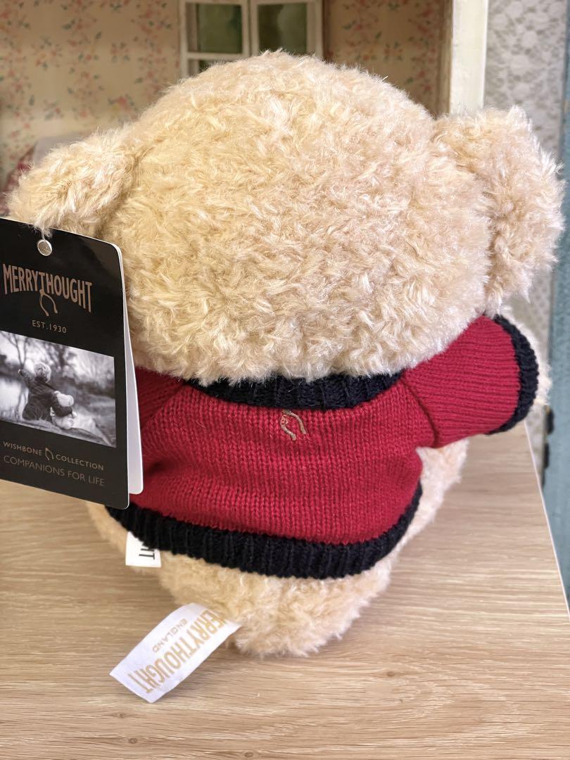 Merrythought ベージュぬいぐるみ 赤いセーター