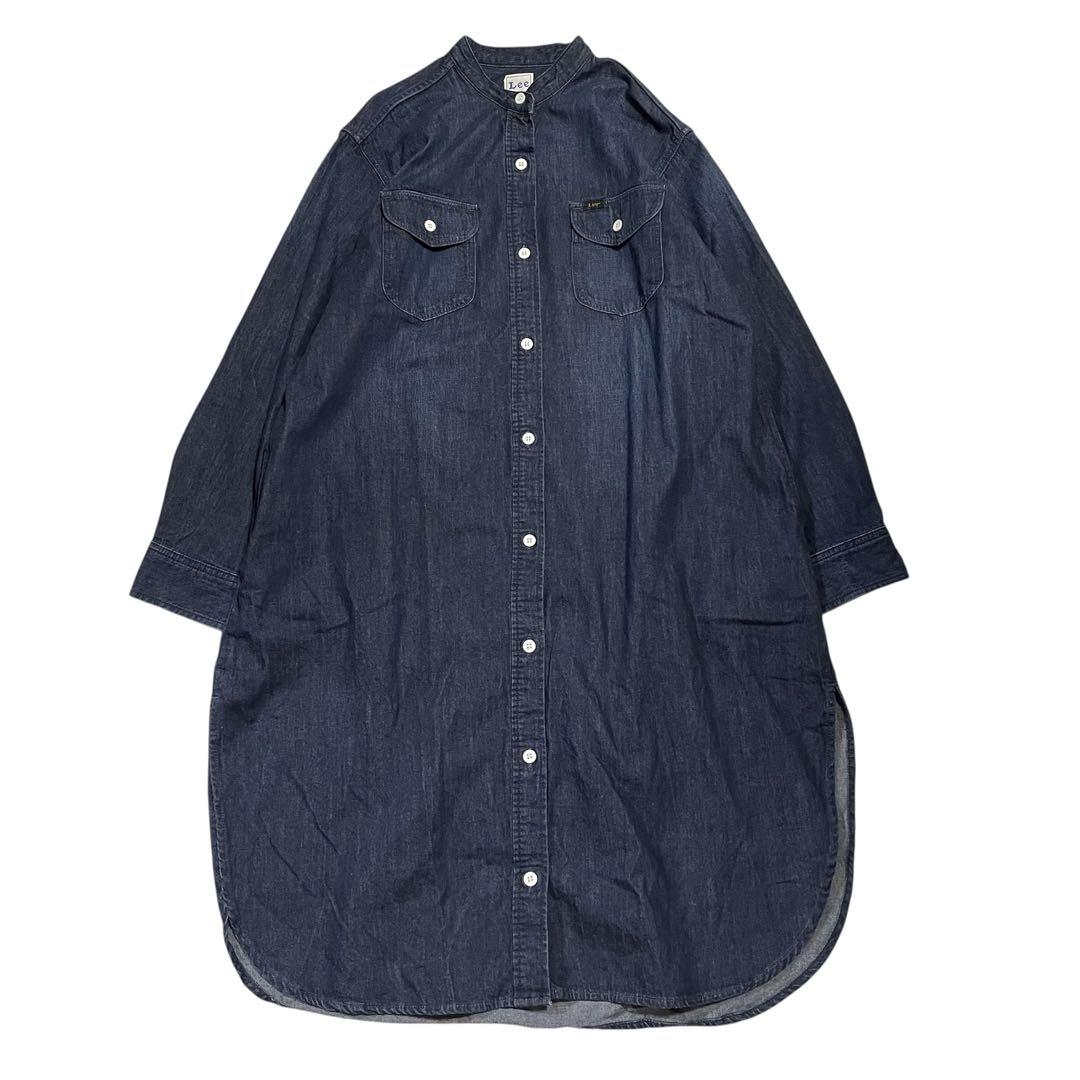 美品♪Lee バンドカラー ゆったりデニムロングワンピース インディゴ ネイビー 美品♪Lee バンドカラー ゆったりデニムロングワンピース