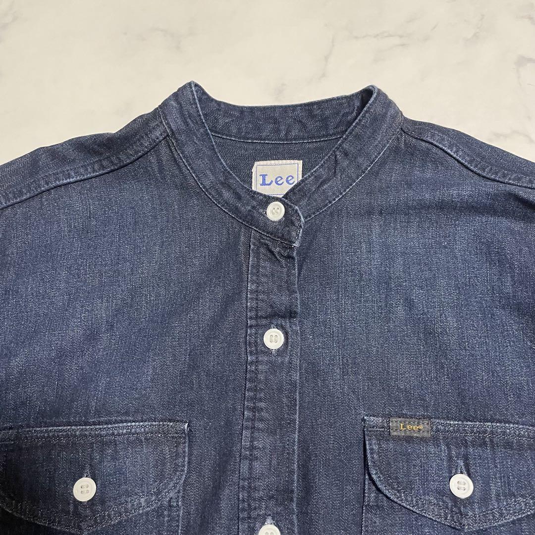 美品♪Lee バンドカラー ゆったりデニムロングワンピース インディゴ ネイビー 美品♪Lee バンドカラー ゆったりデニムロングワンピース
