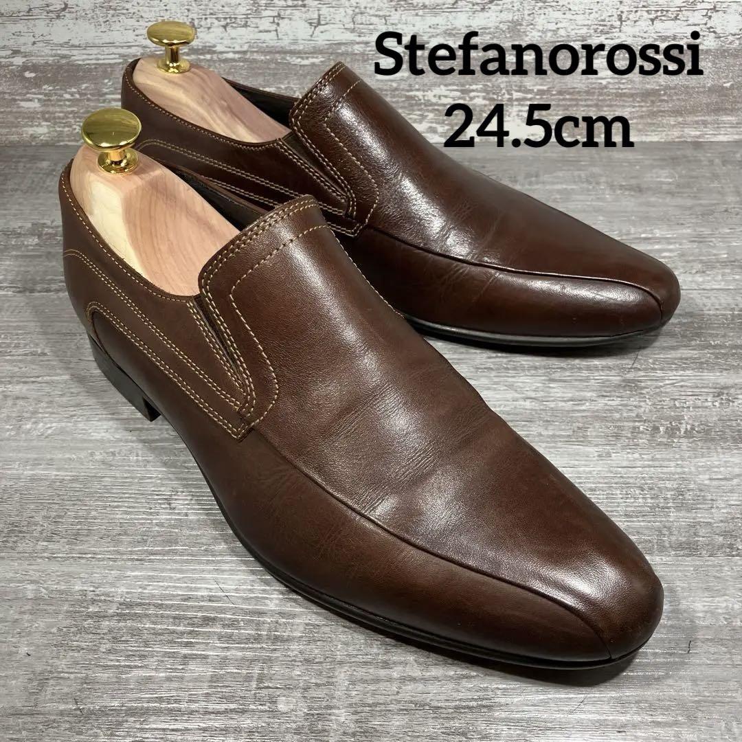 304【美品】Stefanorossi 革靴 スリッポン 茶色 24.5cm靴